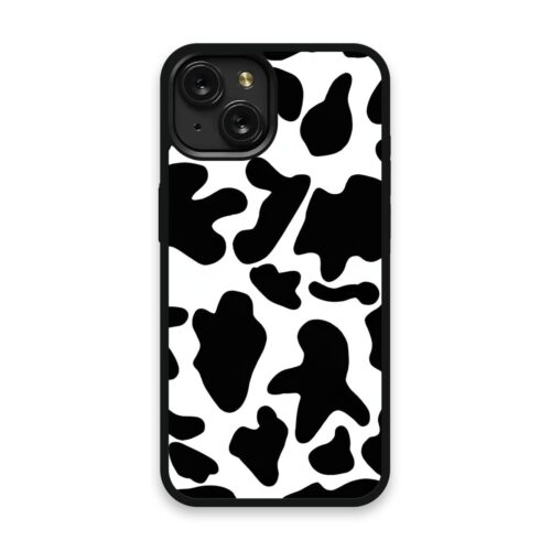 Shockproof TPU Cover for iPhone 15 Featuring Cow Print in Black and White Design from OUTERCASE - SLIMFEND Protective Comfort Grip
