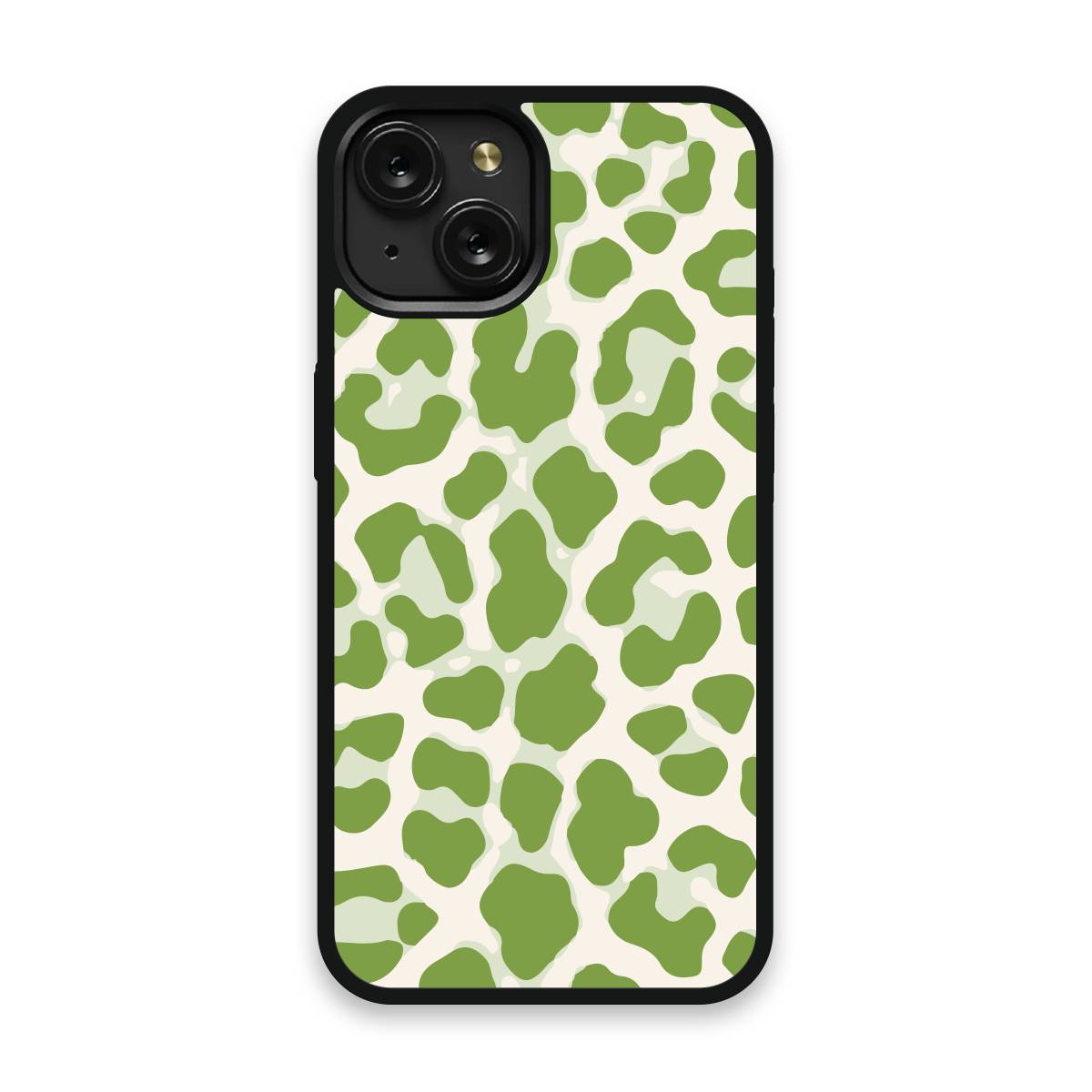 Shockproof TPU Cover for iPhone 15 Featuring Cheetah Print in Green Design from OUTERCASE - SLIMFEND Protective Comfort Grip
