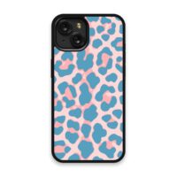 Shockproof TPU Cover for iPhone 15 Featuring Cheetah Print in Blue Design from OUTERCASE - SLIMFEND Protective Comfort Grip