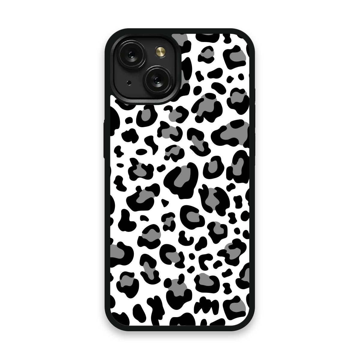 Shockproof TPU Cover for iPhone 15 Featuring Leopard Print in Black and White Design from OUTERCASE - SLIMFEND Protective Comfort Grip
