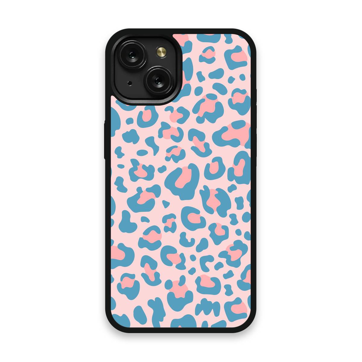 Shockproof TPU Cover for iPhone 15 Featuring Leopard Print in Pinky Blue Design from OUTERCASE - SLIMFEND Protective Comfort Grip