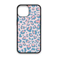 Shockproof TPU Cover for iPhone 15 Featuring Leopard Print in Pinky Blue Design from OUTERCASE - SLIMFEND Protective Comfort Grip