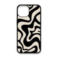 Shockproof TPU Cover for iPhone 15 Featuring Retro Liquid Swirl Abstract Pattern in Black and Cream Design from OUTERCASE - SLIMFEND Protective Comfort Grip